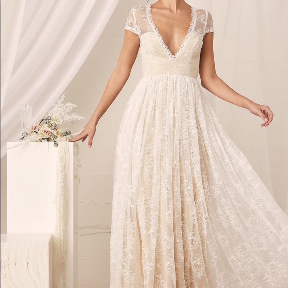 Life of Love White Floral Lace Short Sleeve Maxi Dress